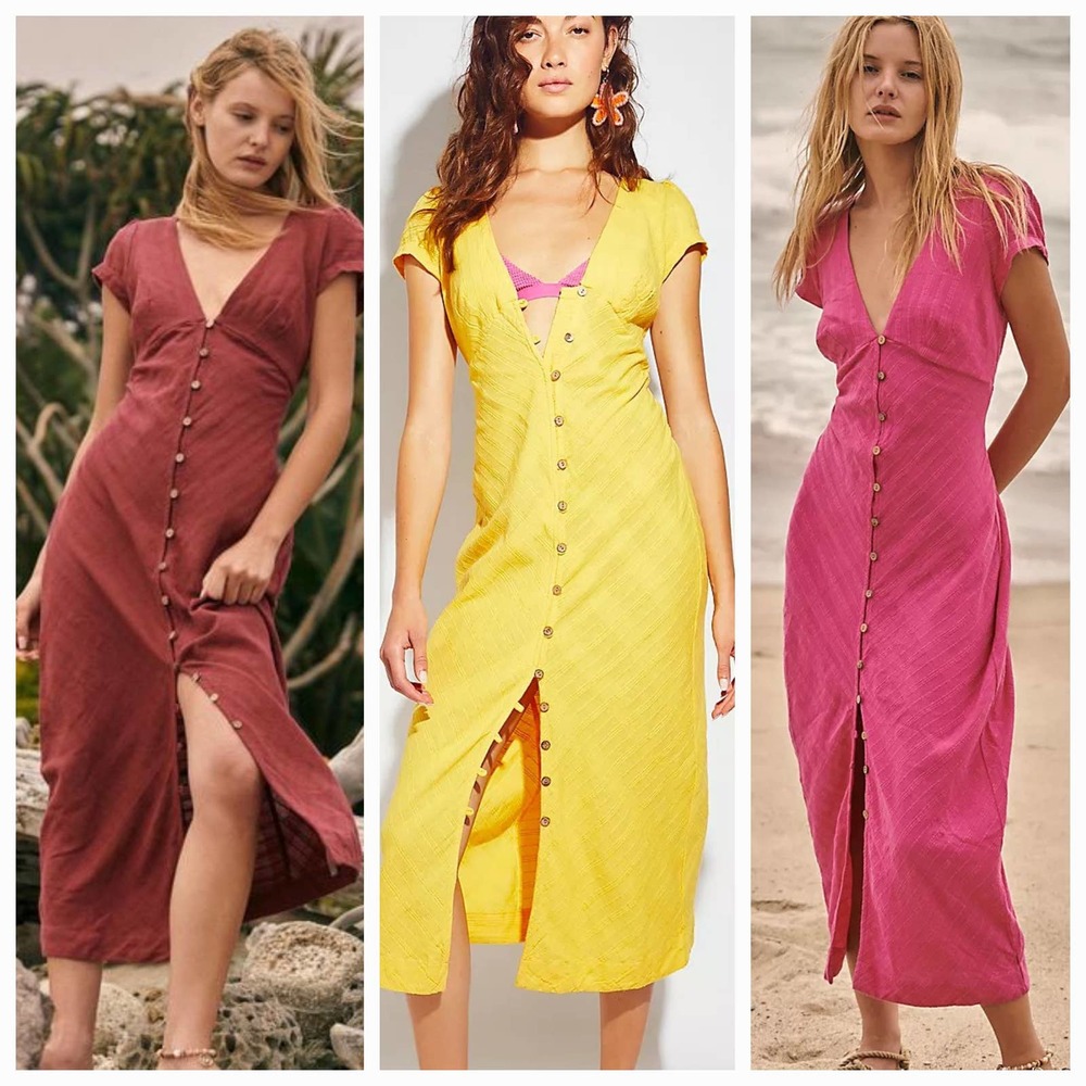 New Free People New In Town Midi Dress $98 SMALL Yellow Free-est Collection